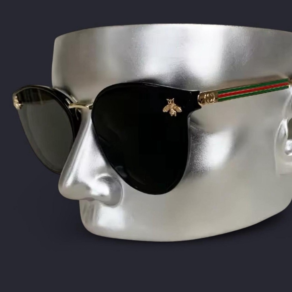 Gold and Black Cat-Eye Sunglasses with Metal Frame